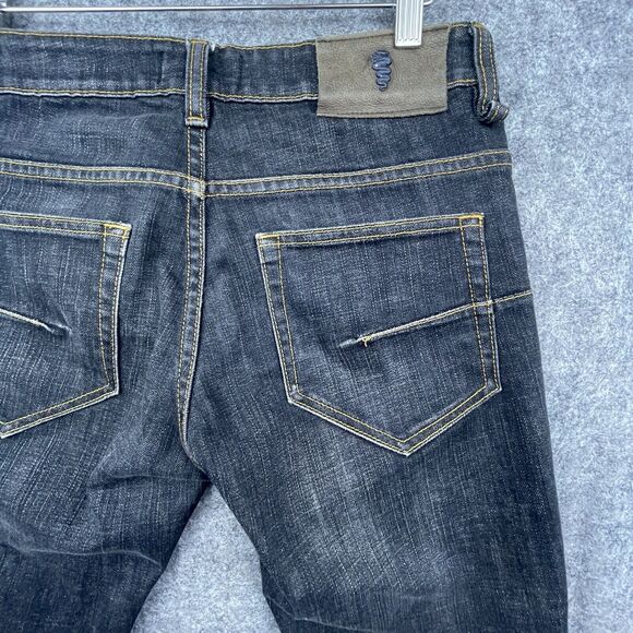 Cheq by Kaku Italy Jeans Mens Small Straight Slim Twill Lines Dark Jeweled Studs - Picture 3 of 8